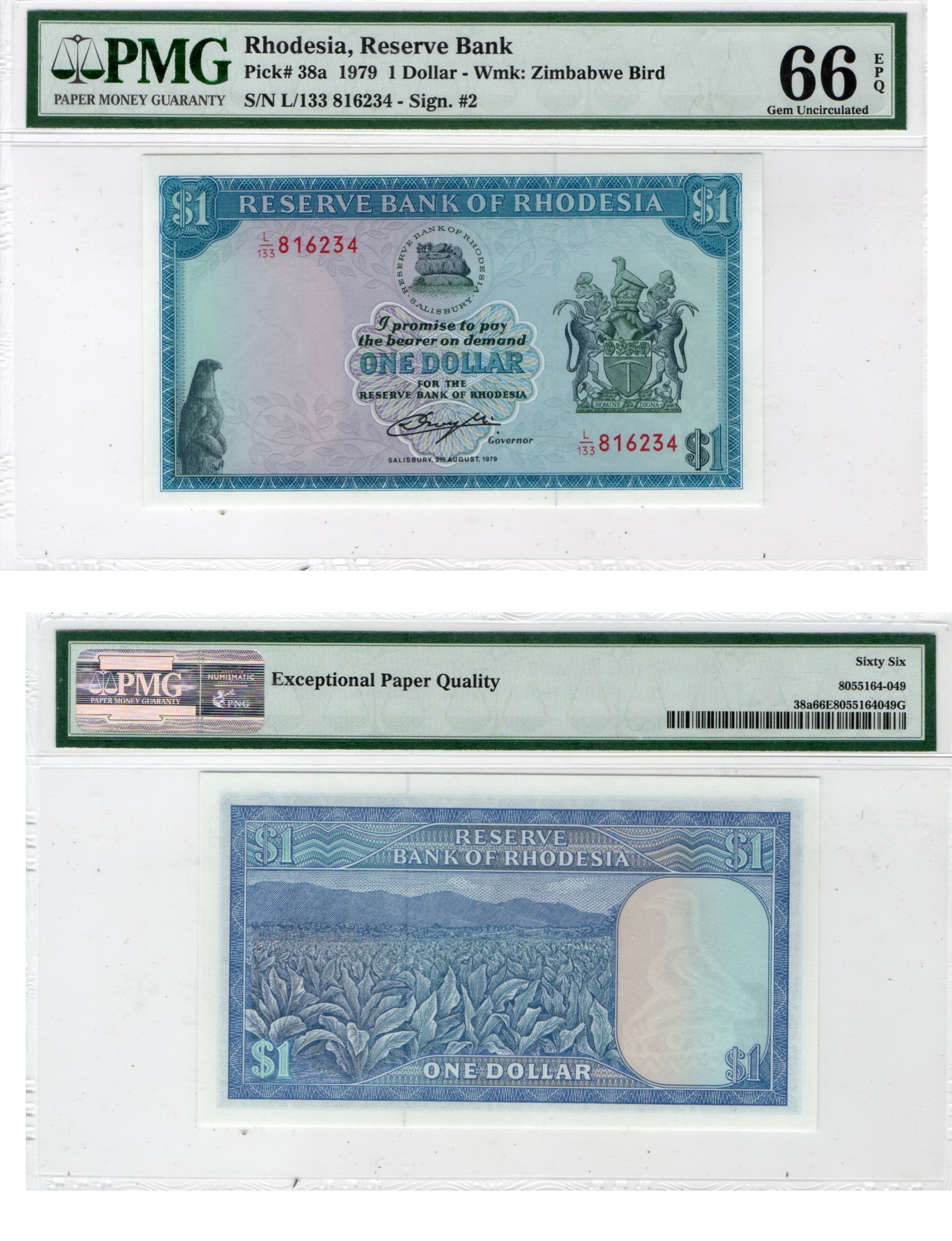 Rhodesia #38 1 Dollar  PMG66